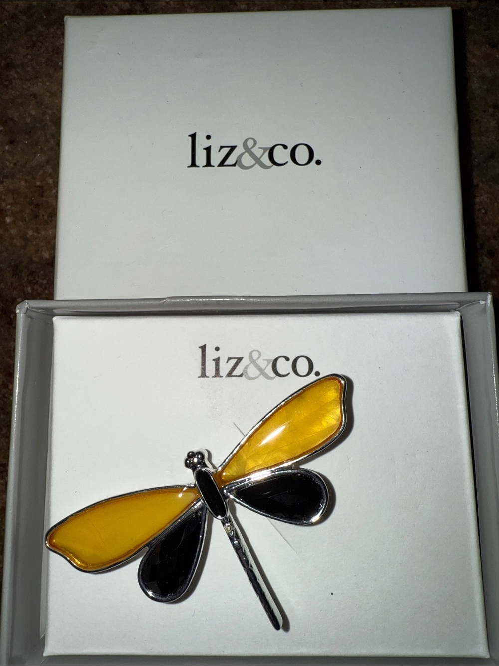 Vintage liz & co. Yellow & Black Dragonfly brooch